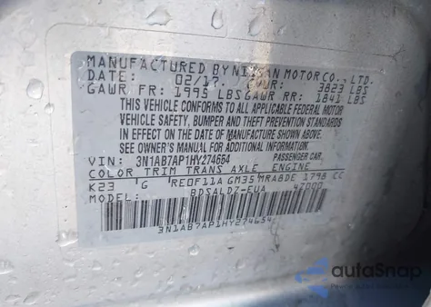 2017 Nissan Sentra Sv from USA, damaged, VIN 3N1AB7AP1HY274654